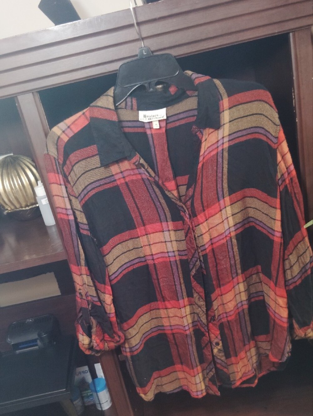 Relaxed Plaid Button-Down Shirt in Black & Red - Picture 2 of 5